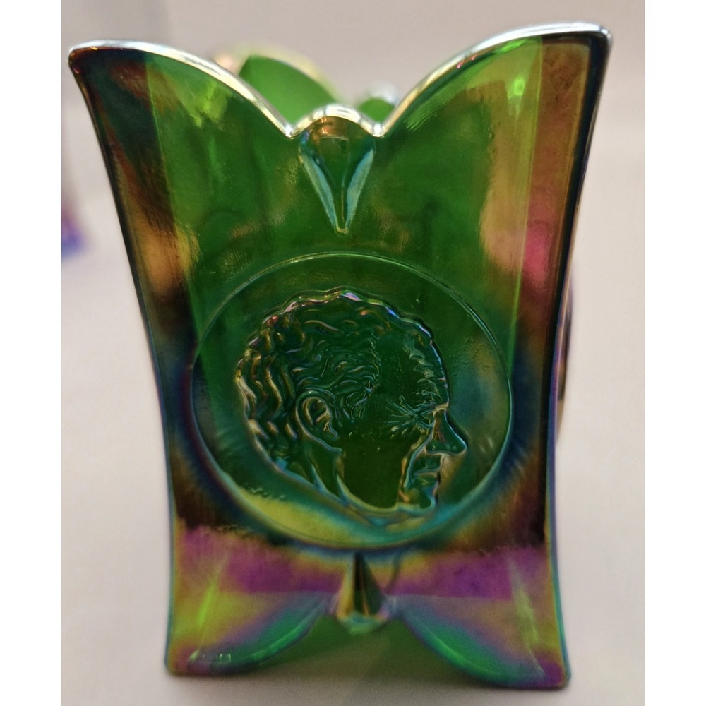 Vintage Toothpick Holder Collectable Joe St.Clair Iridescent Green Glass Square - Picture 4 of 9
